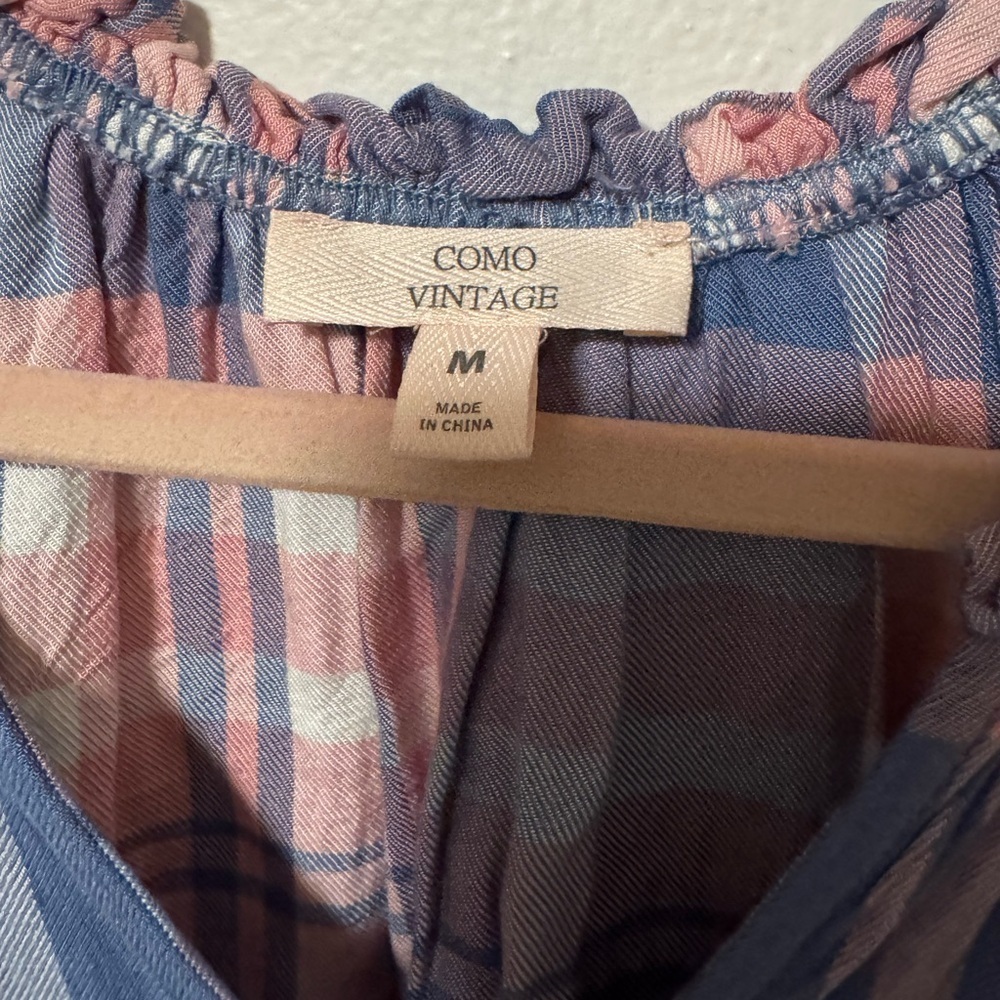 Plaid Pink Blue Blouse, M - Picture 2 of 4
